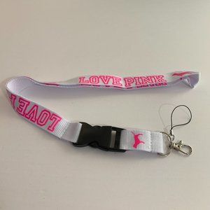 Victoria's Secret Lanyard Fashion Strap Love Pink Keychain Long Style Pink White